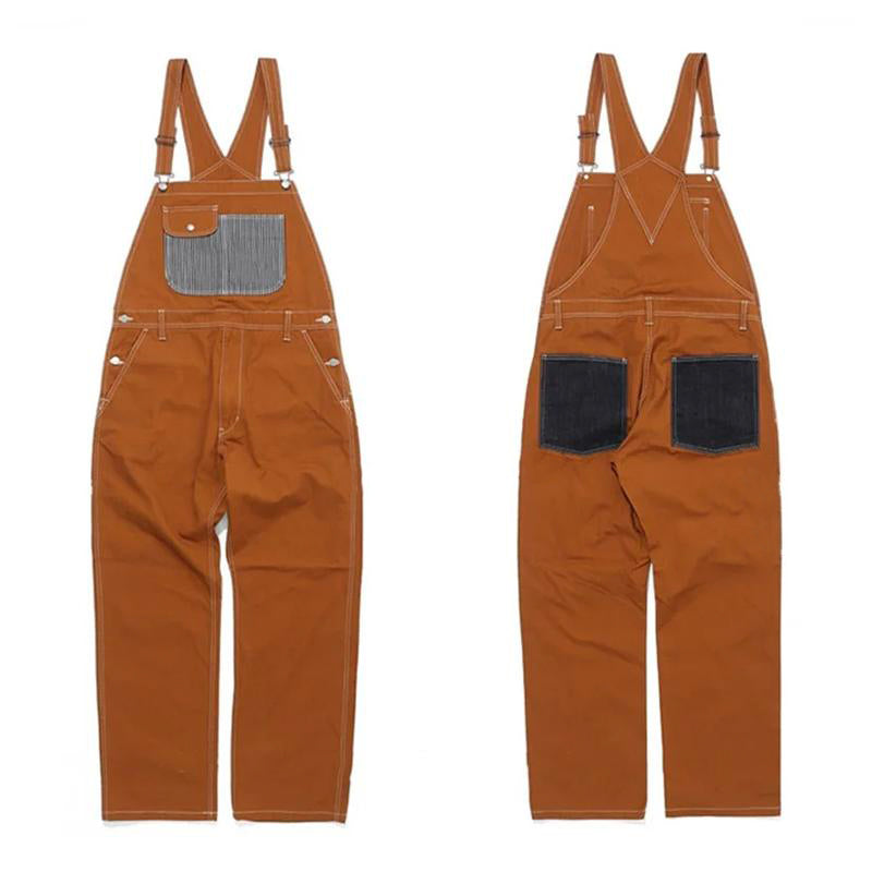 Men’s Casual Vintage Cargo Overalls with Multiple Pockets.